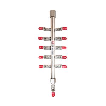 10-Station S/S Air Manifold. 3/4"BSPT Inlet c/w 5 x 5 1/4" BSPT outlet. 