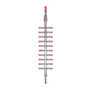 20-Station S/S Air Manifold. 3/4"BSPT Valved Inlet c/w 10 x 10 1/4" BSPT outlet. 